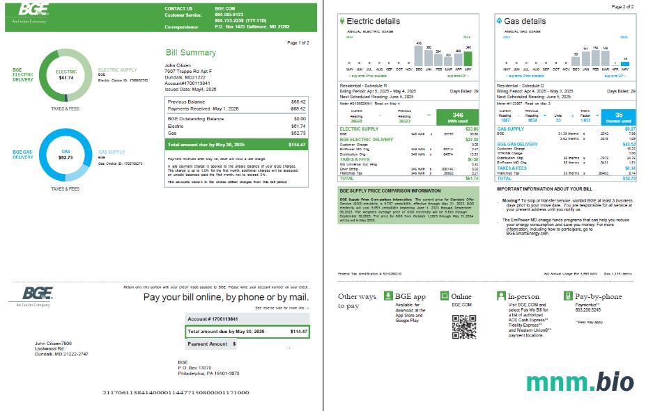 Szablon rachunku za media w Wielkiej Brytanii BGE w formatach Word i PDF, 2 strony